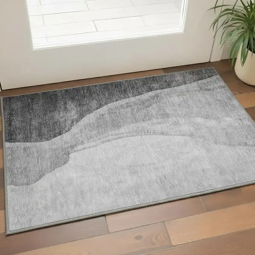Gray And Ivory Abstract Washable Area Rug With UV Protection Photo 2