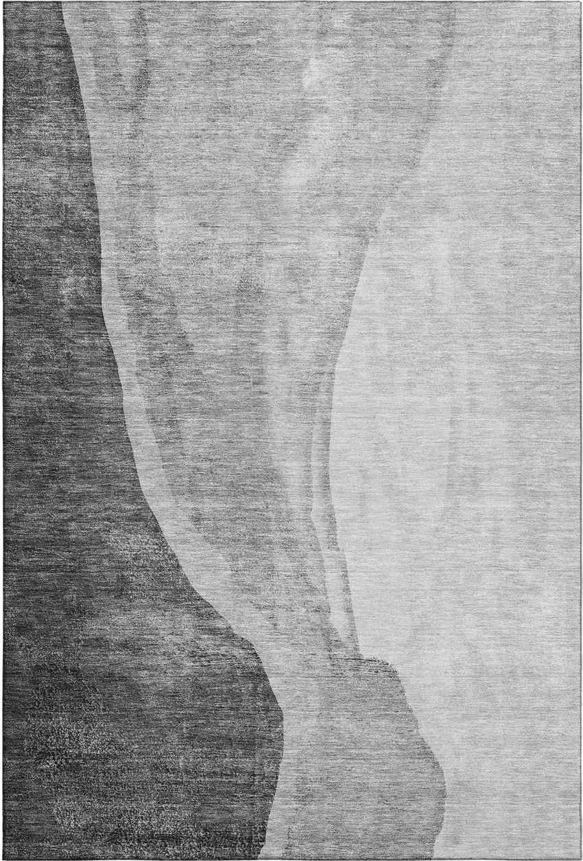 Gray And Ivory Abstract Washable Area Rug With UV Protection Photo 2