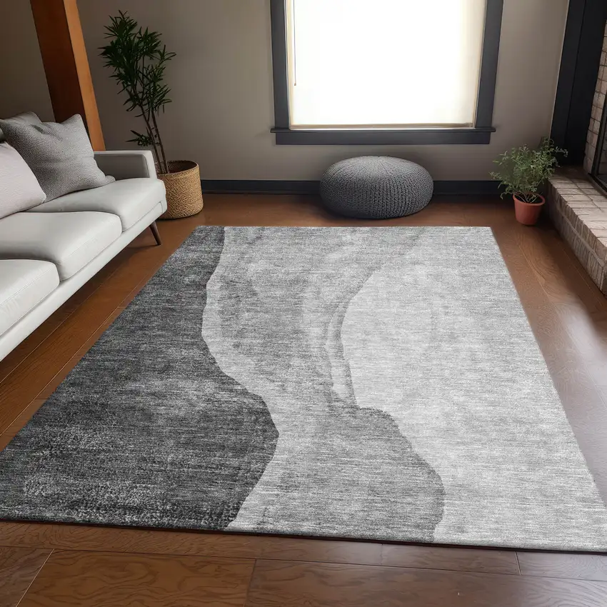 Gray And Ivory Abstract Washable Area Rug With UV Protection Photo 4