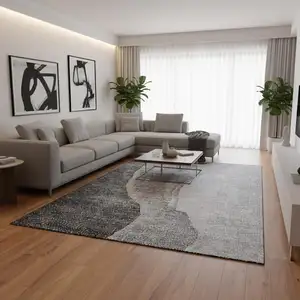 Photo of Gray And Ivory Abstract Washable Area Rug With UV Protection