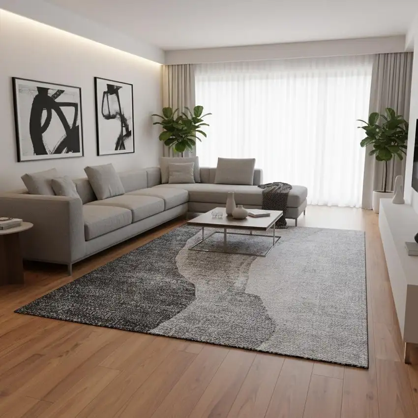 Gray And Ivory Abstract Washable Area Rug With UV Protection Photo 1