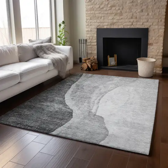Gray And Ivory Abstract Washable Area Rug With UV Protection Photo 5