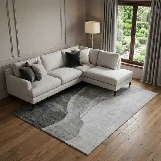Gray And Ivory Abstract Washable Area Rug With UV Protection Photo 1