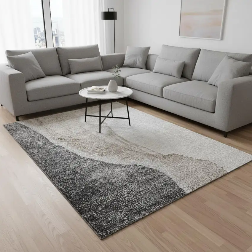 Gray And Ivory Abstract Washable Area Rug With UV Protection Photo 1