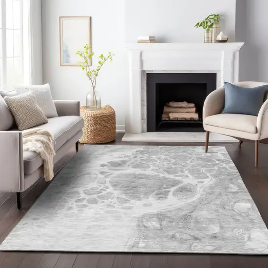 Gray And Ivory Abstract Washable Area Rug With UV Protection Photo 5