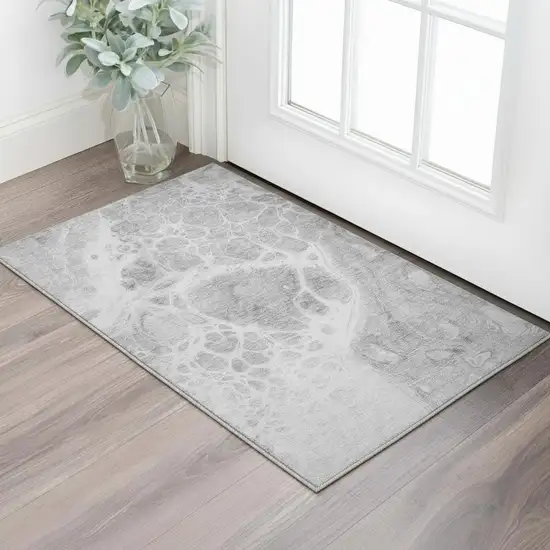 Gray And Ivory Abstract Washable Area Rug With UV Protection Photo 2