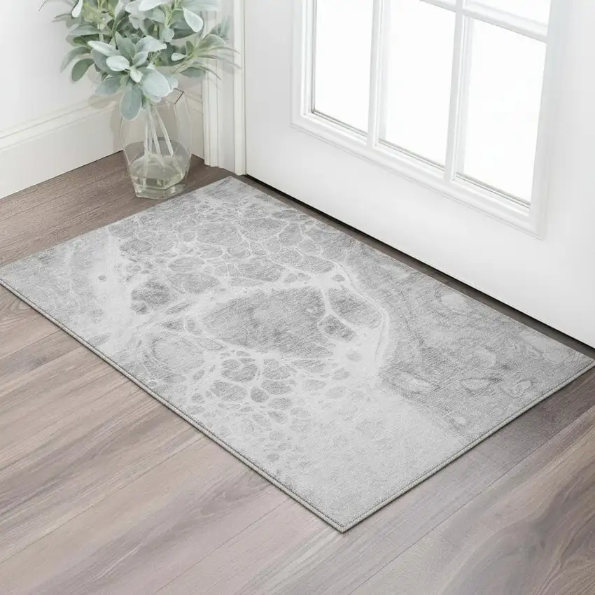 Gray And Ivory Abstract Washable Area Rug With UV Protection Photo 2