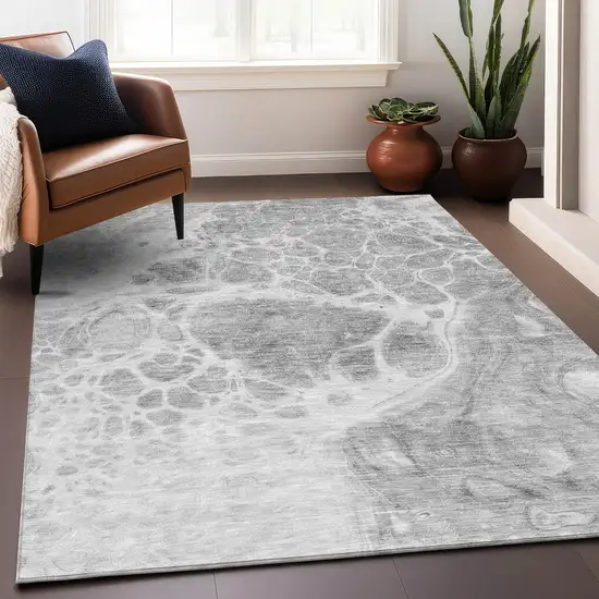 Gray And Ivory Abstract Washable Area Rug With UV Protection Photo 6