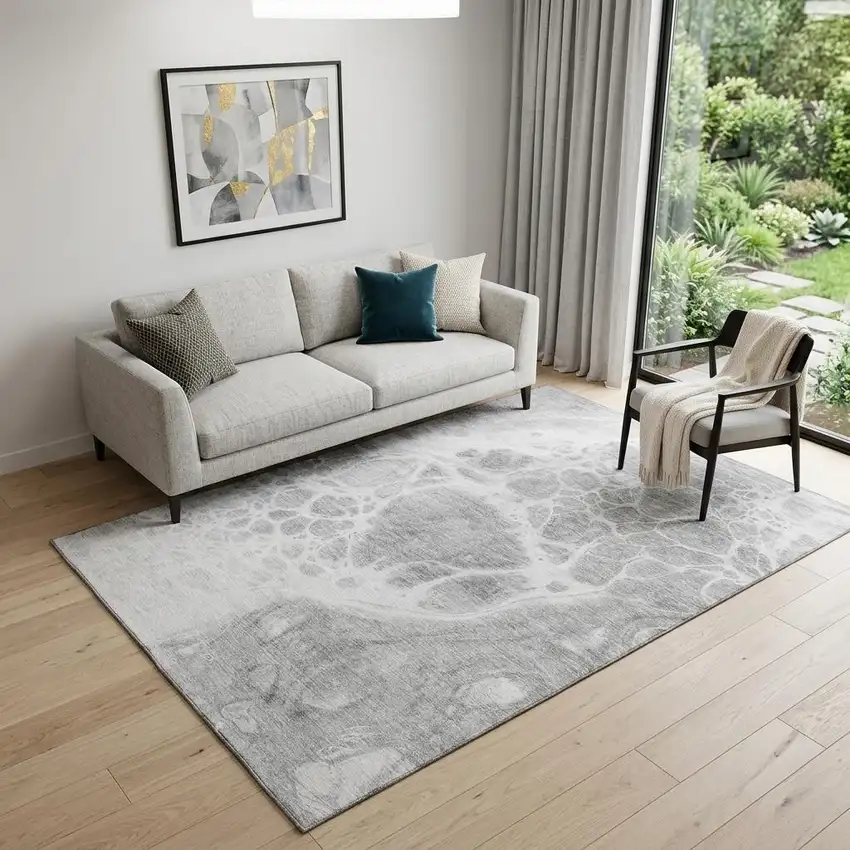 Gray And Ivory Abstract Washable Area Rug With UV Protection Photo 1
