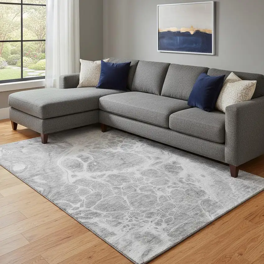 Gray And Ivory Abstract Washable Area Rug With UV Protection Photo 1