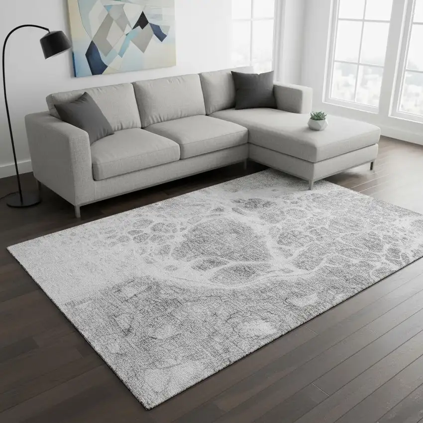 Gray And Ivory Abstract Washable Area Rug With UV Protection Photo 1