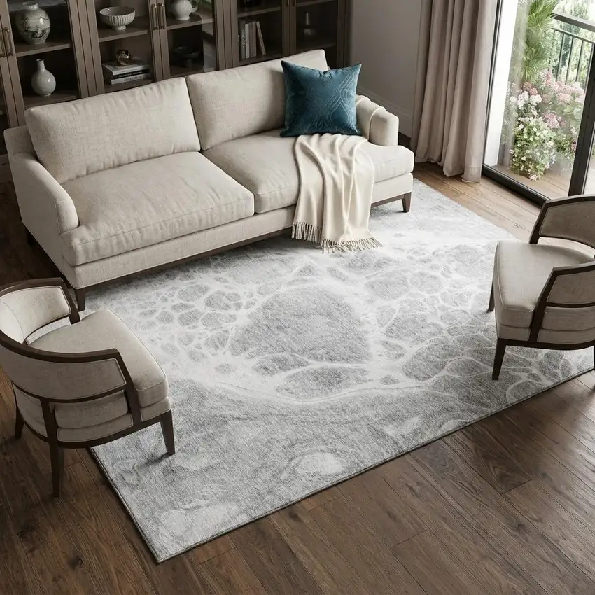 Gray And Ivory Abstract Washable Area Rug With UV Protection Photo 1
