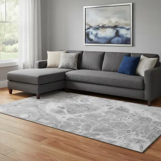 Gray And Ivory Abstract Washable Area Rug With UV Protection Photo 1
