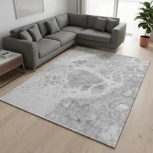 Photo of Gray And Ivory Abstract Washable Area Rug With UV Protection
