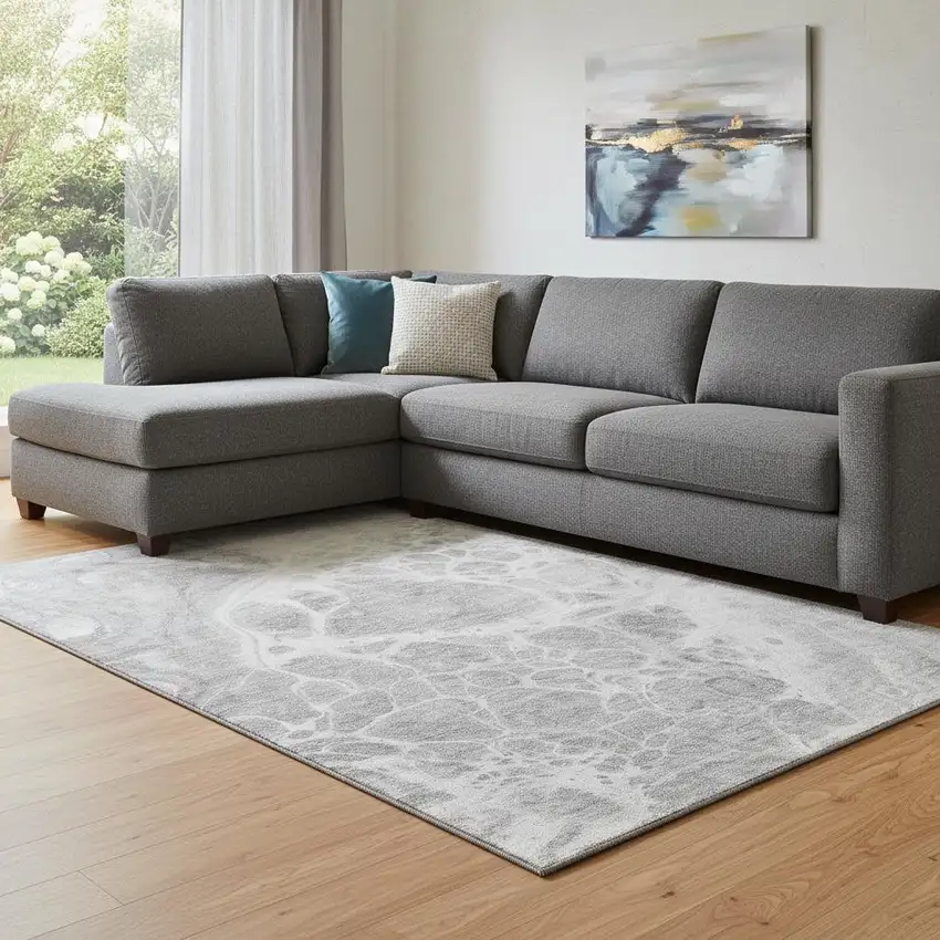 Gray And Ivory Abstract Washable Area Rug With UV Protection Photo 1