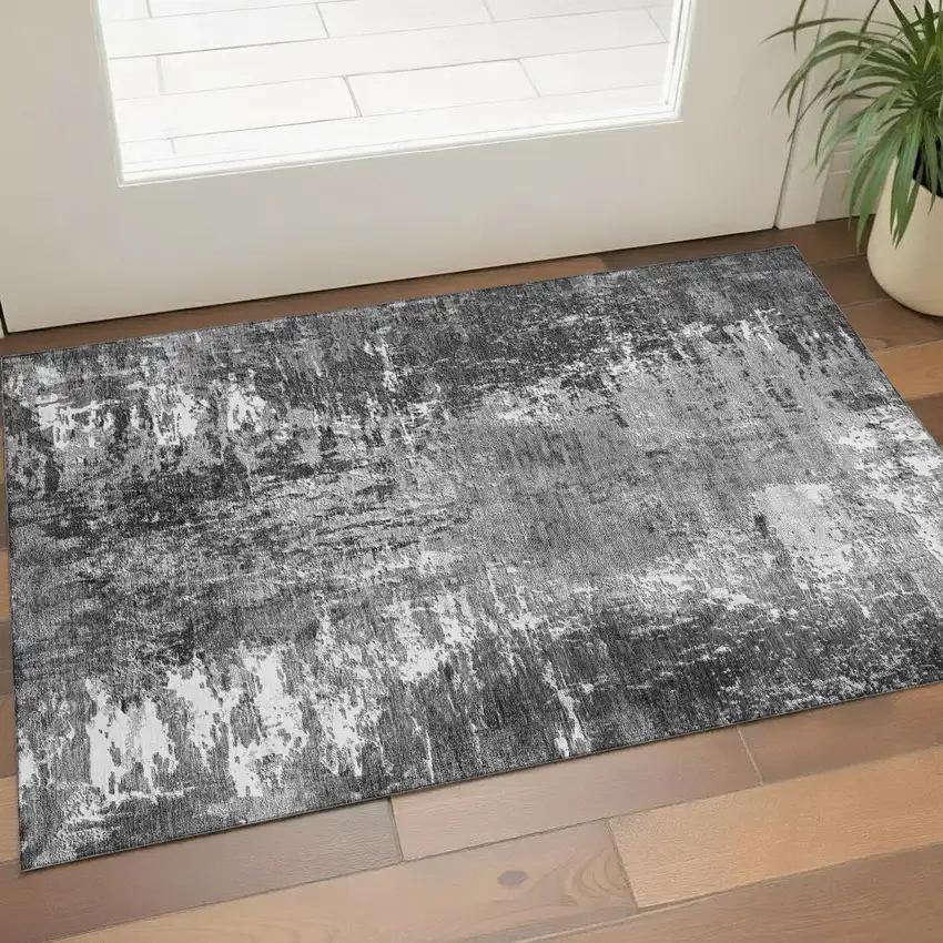 Gray And Ivory Abstract Washable Area Rug With UV Protection Photo 1