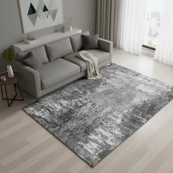 Gray And Ivory Abstract Washable Area Rug With UV Protection Photo 1