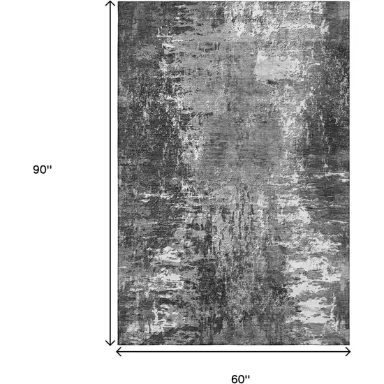Gray And Ivory Abstract Washable Area Rug With UV Protection Photo 3