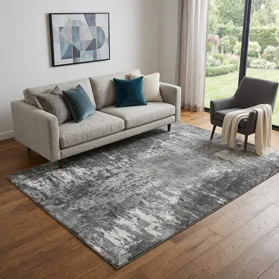 Gray And Ivory Abstract Washable Area Rug With UV Protection Photo 1