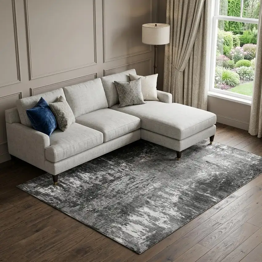 Gray And Ivory Abstract Washable Area Rug With UV Protection Photo 1