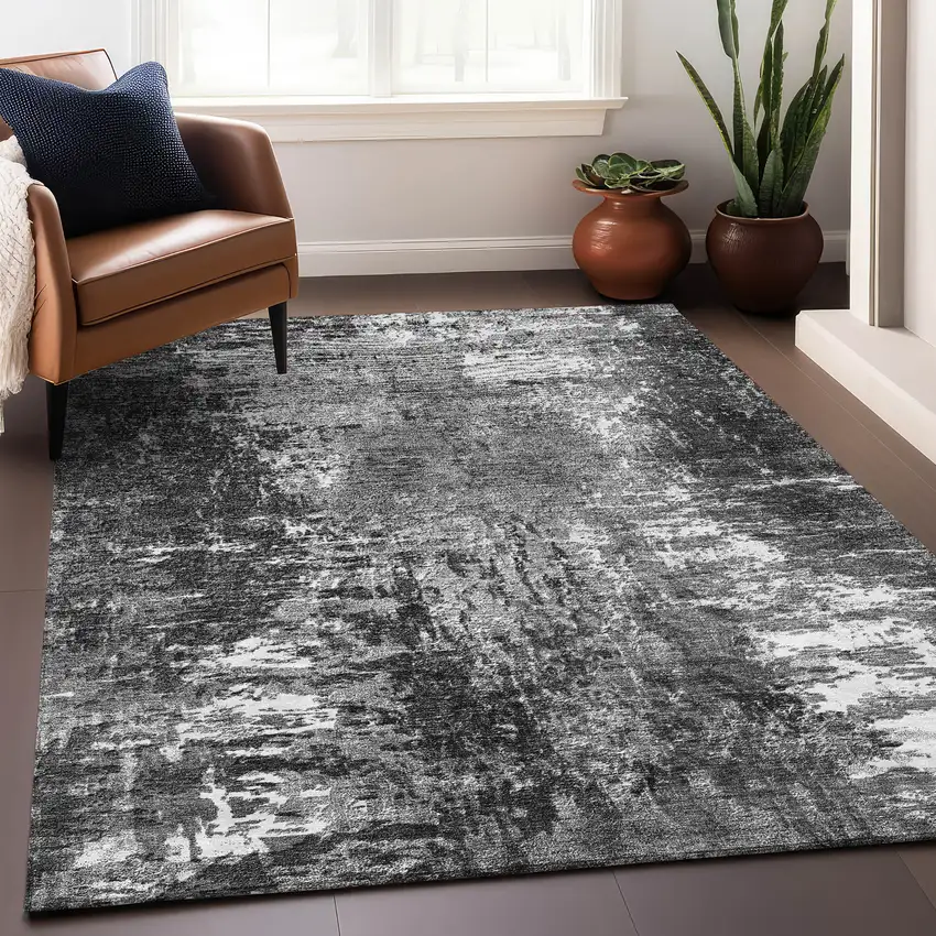Gray And Ivory Abstract Washable Area Rug With UV Protection Photo 5