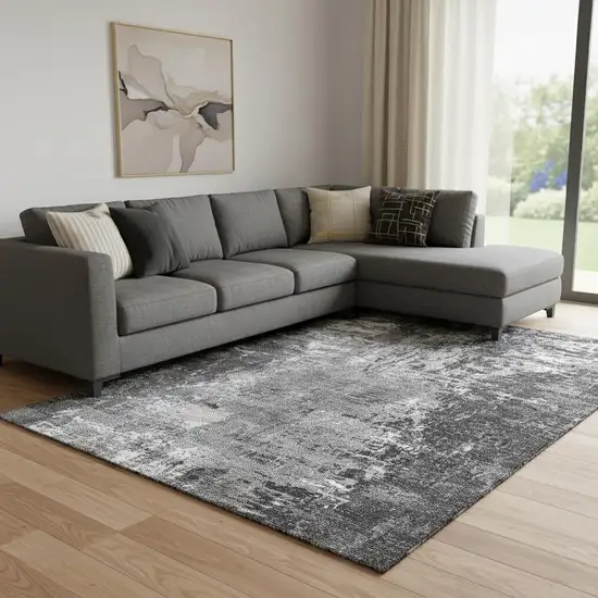 Gray And Ivory Abstract Washable Area Rug With UV Protection Photo 1