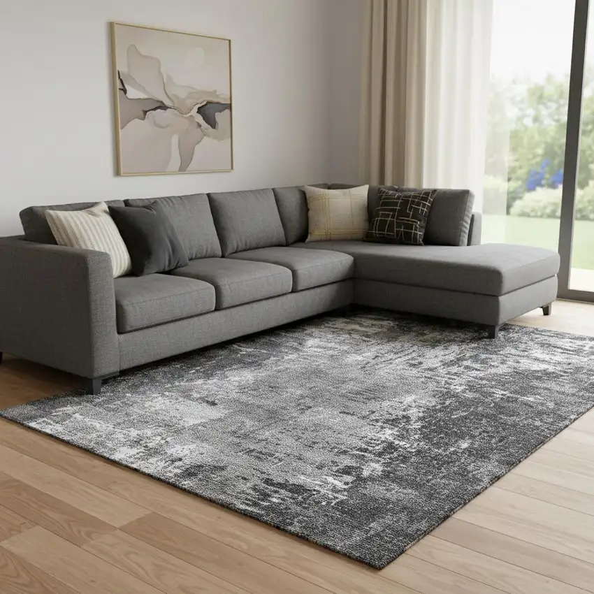 Gray And Ivory Abstract Washable Area Rug With UV Protection Photo 1