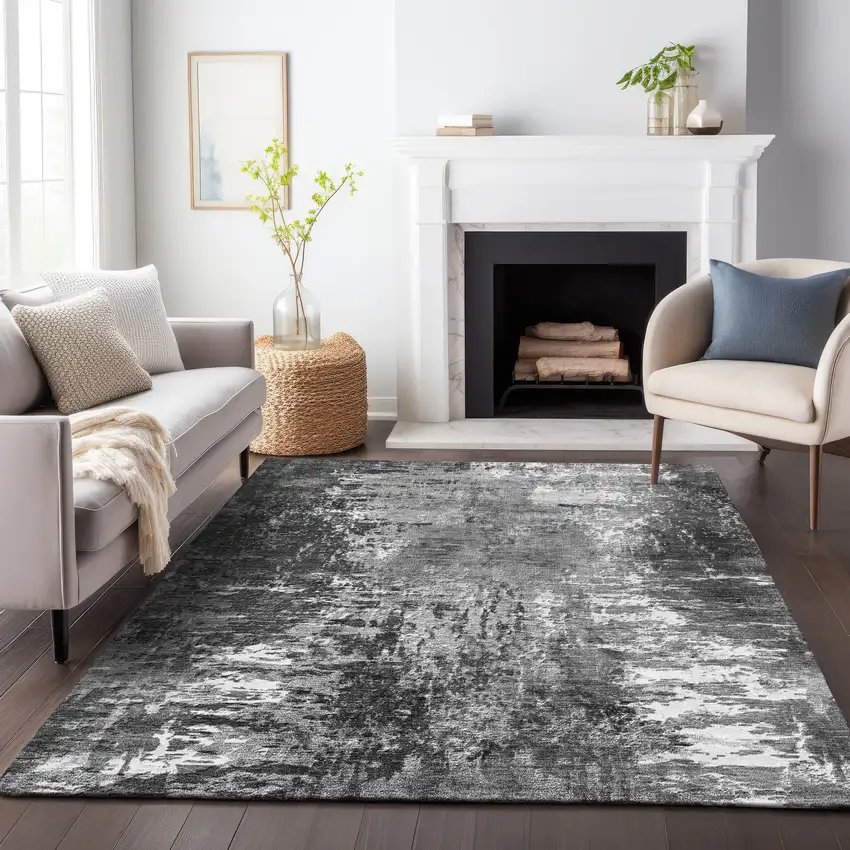 Gray And Ivory Abstract Washable Area Rug With UV Protection Photo 6