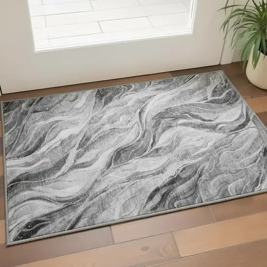 Gray And Ivory Abstract Washable Area Rug With UV Protection Photo 2