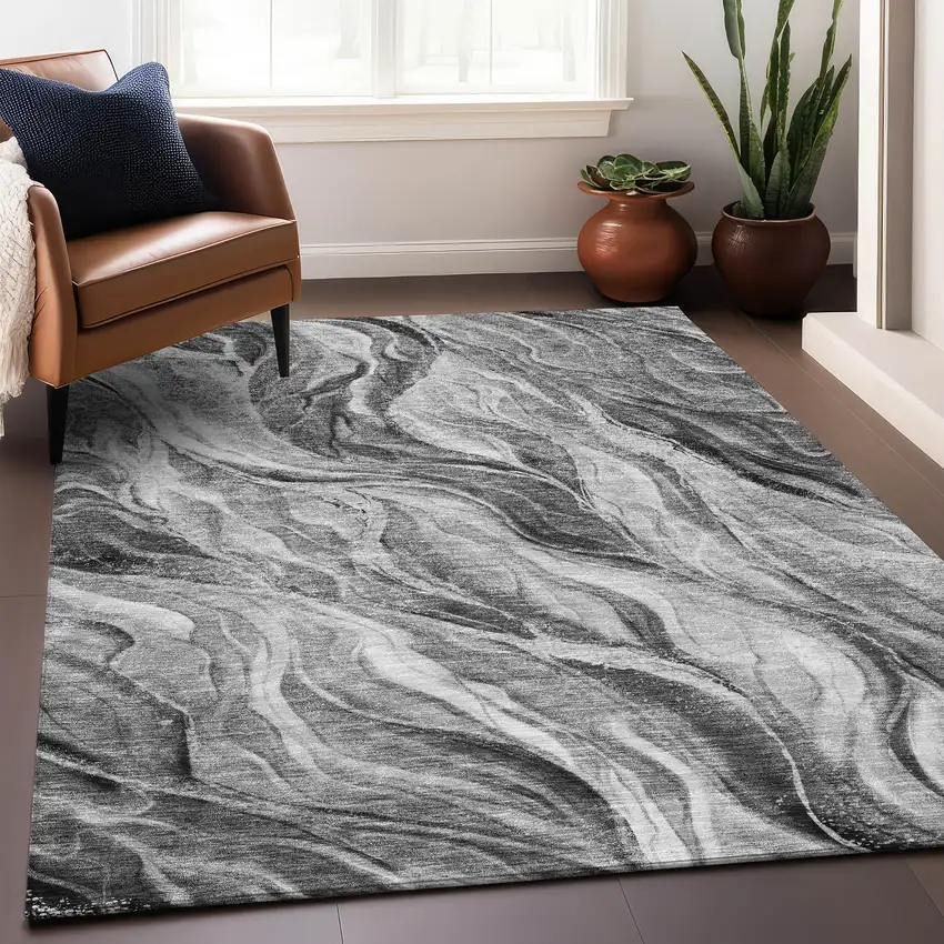 Gray And Ivory Abstract Washable Area Rug With UV Protection Photo 4