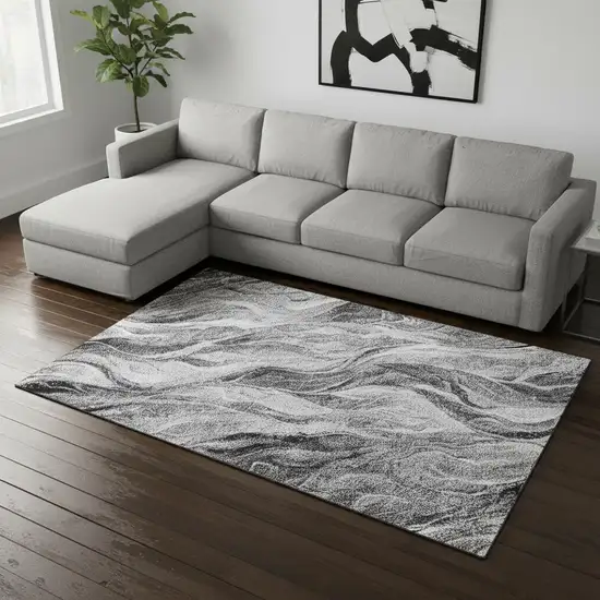 Gray And Ivory Abstract Washable Area Rug With UV Protection Photo 1