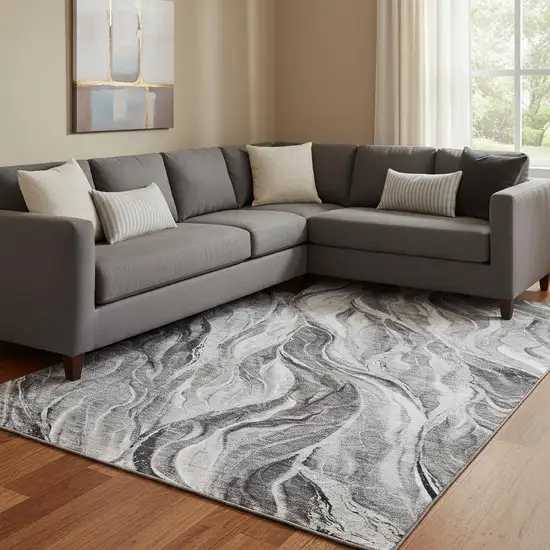 Gray And Ivory Abstract Washable Area Rug With UV Protection Photo 1