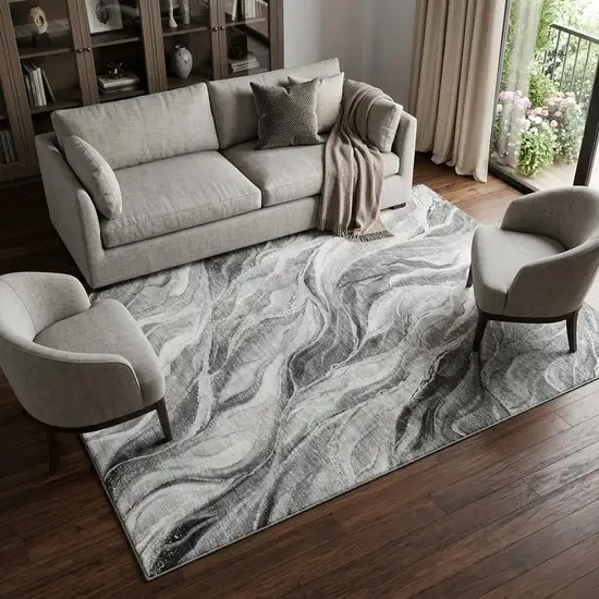 Gray And Ivory Abstract Washable Area Rug With UV Protection Photo 1