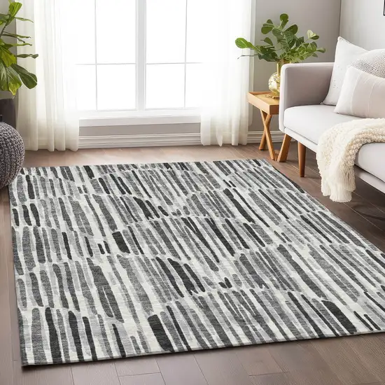 Gray And Ivory Abstract Washable Area Rug With UV Protection Photo 5