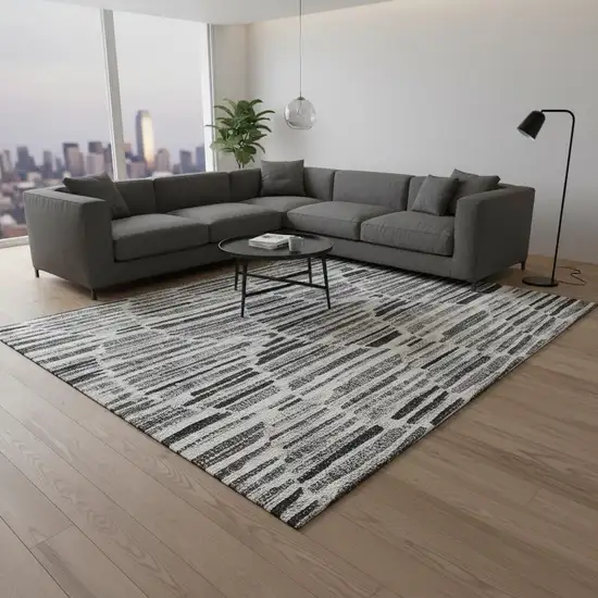 Gray And Ivory Abstract Washable Area Rug With UV Protection Photo 2