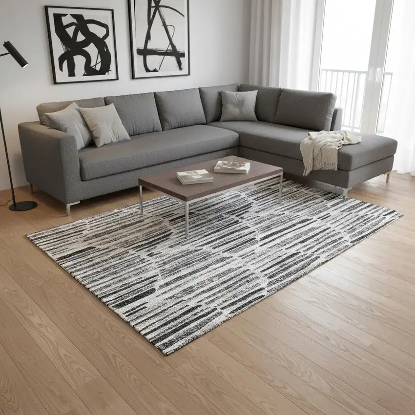 Gray And Ivory Abstract Washable Area Rug With UV Protection Photo 2