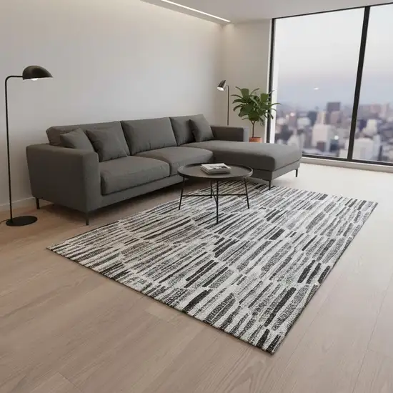 Gray And Ivory Abstract Washable Area Rug With UV Protection Photo 2