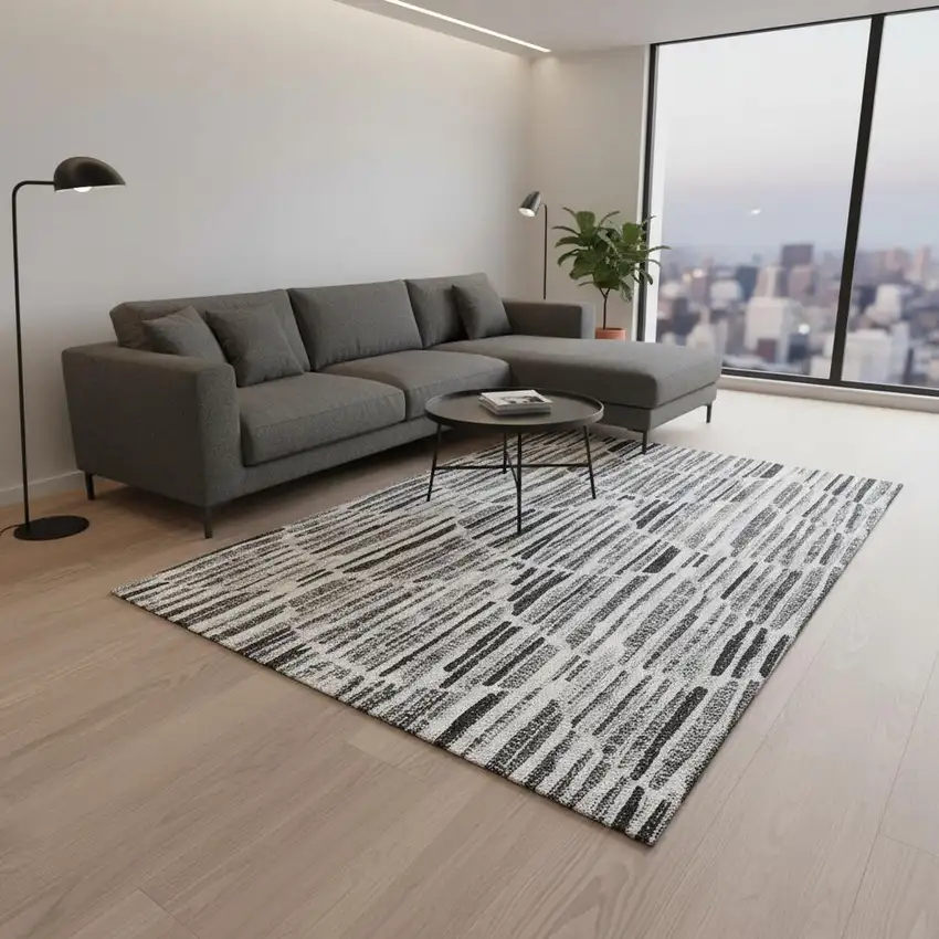 Gray And Ivory Abstract Washable Area Rug With UV Protection Photo 2