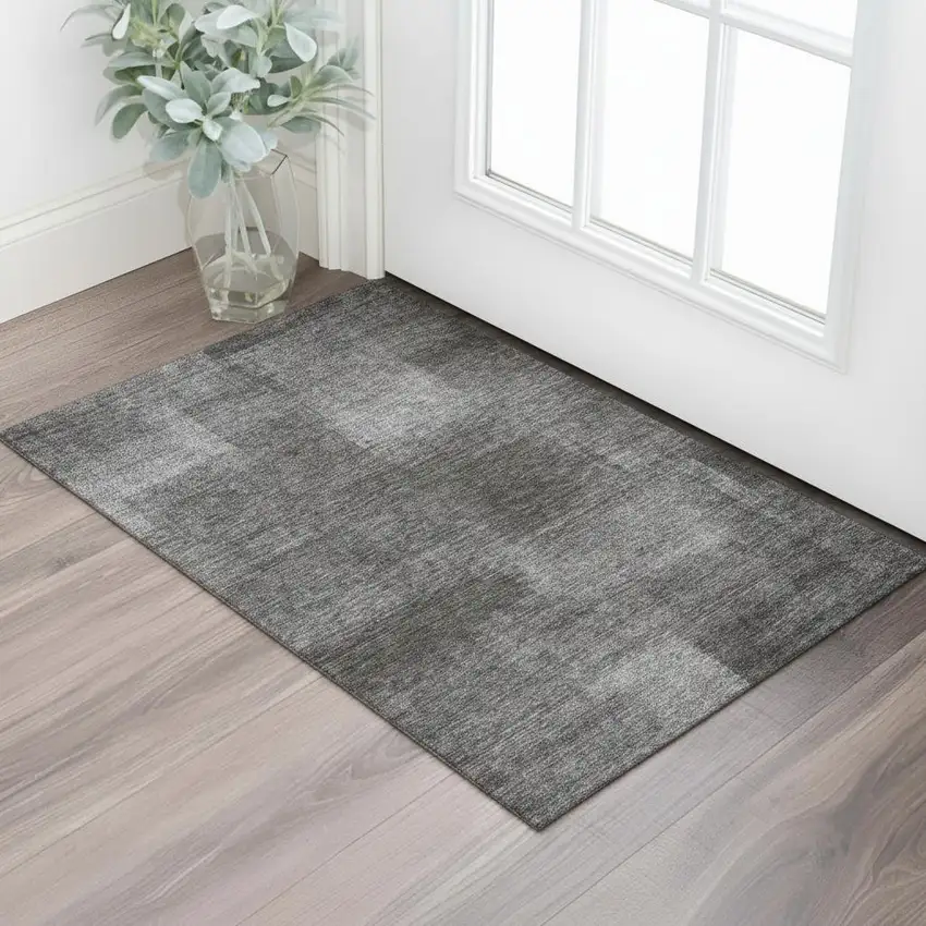 Gray And Ivory Abstract Washable Area Rug With UV Protection Photo 1