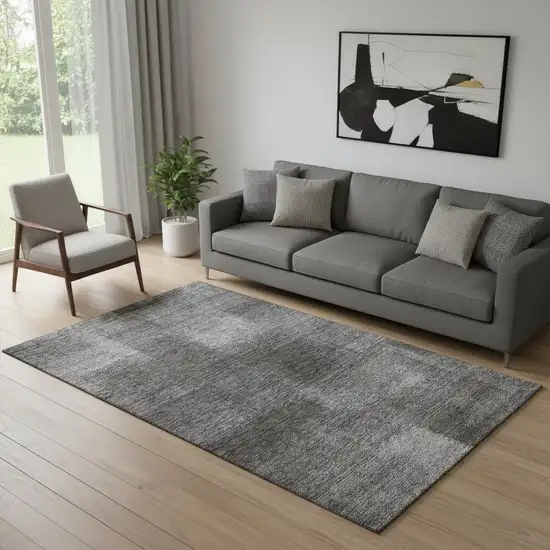 Gray And Ivory Abstract Washable Area Rug With UV Protection Photo 1