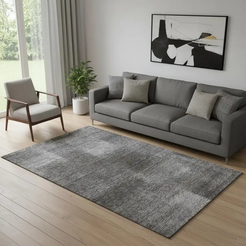 Gray And Ivory Abstract Washable Area Rug With UV Protection Photo 1