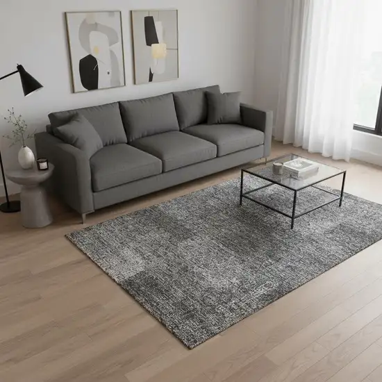 Gray And Ivory Abstract Washable Area Rug With UV Protection Photo 2