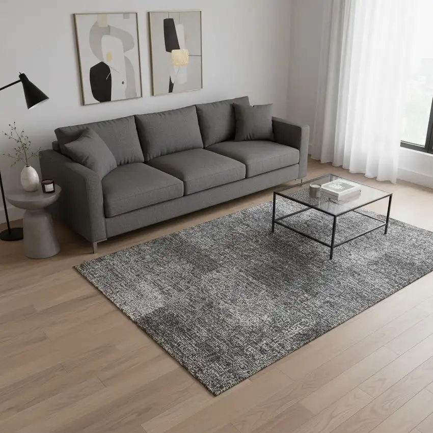 Gray And Ivory Abstract Washable Area Rug With UV Protection Photo 2