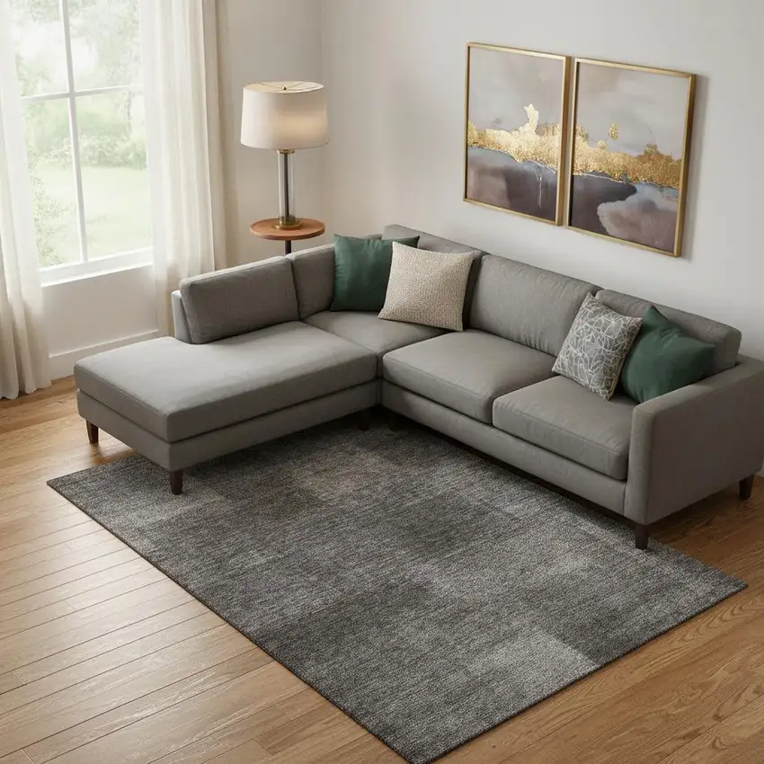 Gray And Ivory Abstract Washable Area Rug With UV Protection Photo 1