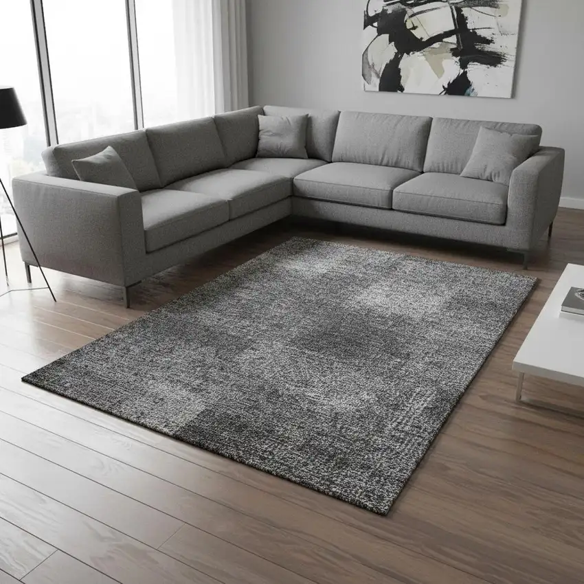 Gray And Ivory Abstract Washable Area Rug With UV Protection Photo 2