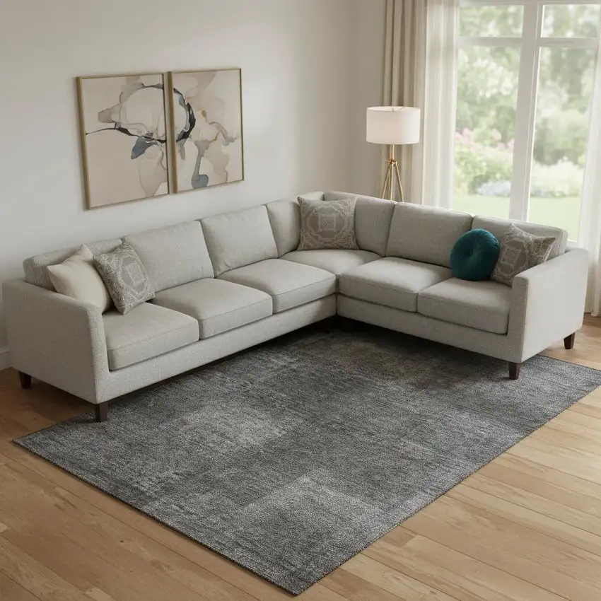 Gray And Ivory Abstract Washable Area Rug With UV Protection Photo 1