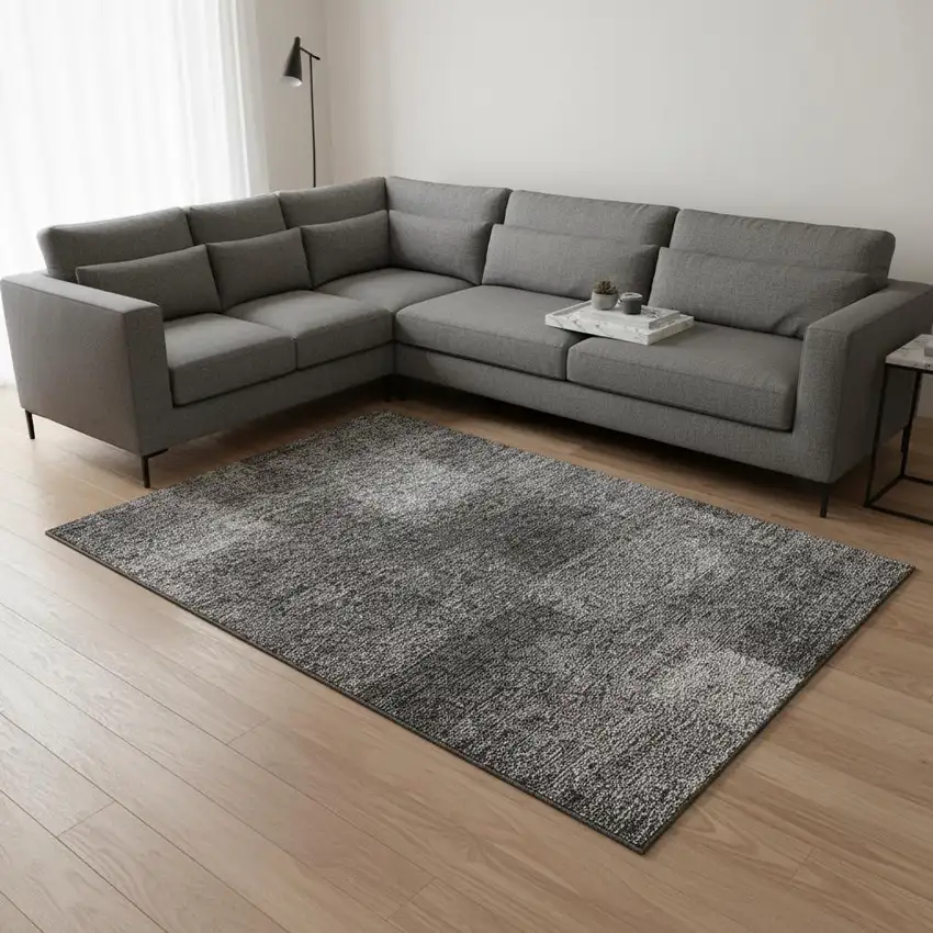 Gray And Ivory Abstract Washable Area Rug With UV Protection Photo 2