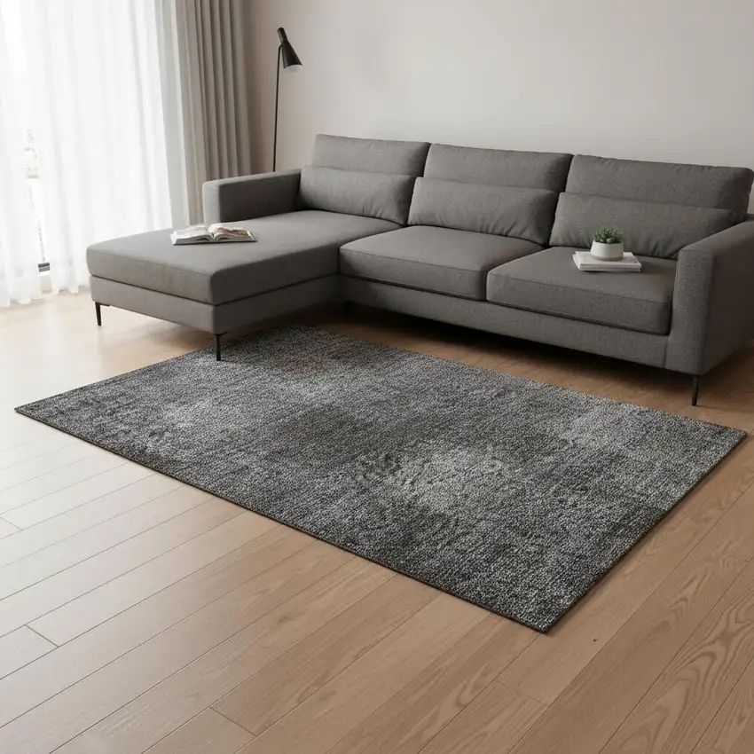 Gray And Ivory Abstract Washable Area Rug With UV Protection Photo 2