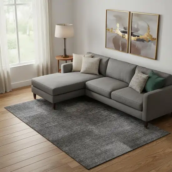 Gray And Ivory Abstract Washable Area Rug With UV Protection Photo 1