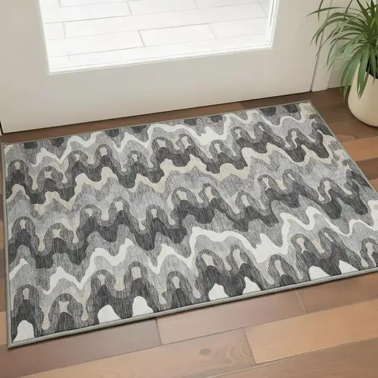 Gray And Ivory Abstract Washable Area Rug With UV Protection Photo 2